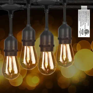 𝟒𝟖𝑭𝑻 LED Outdoor String Lights with 𝟮𝟰 Weatherproof Shatterproof Edison 𝑳𝑬𝑫 𝑩𝒖𝒍𝒃𝒔(2 𝑺𝒑𝒂𝒓𝒆)，Commercial Grade Waterproof Hanging Lights for Backyard Porch Balcony Party