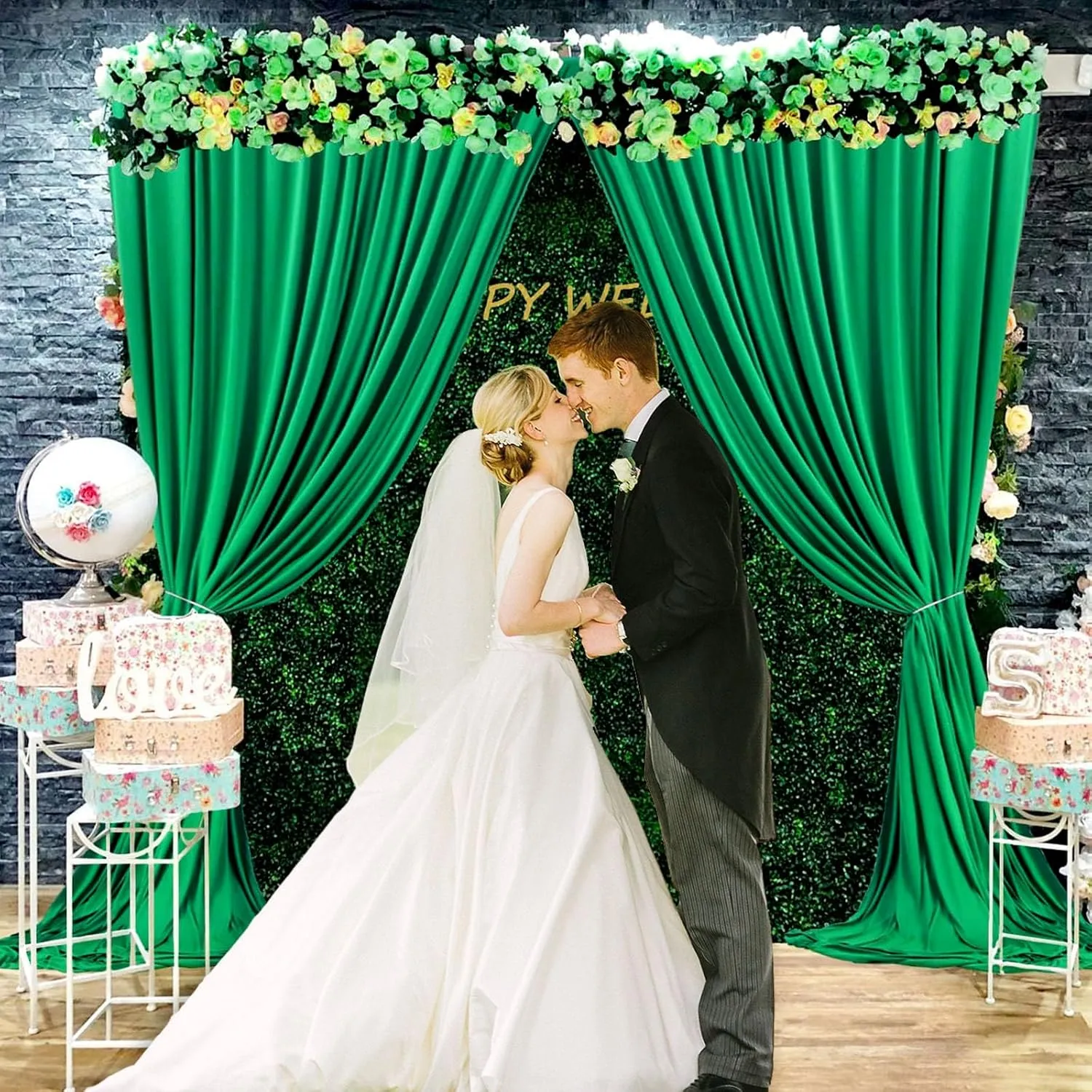10 x 7 Feet New Hunter Green Backdrop Curtain for Partie, Background Curtains for Photoshoot, Birthday, Wedding, Halloween, Thanksgiving, Christmas, New Year Party Decorations 5Ft x 7Ft, 2 Panels