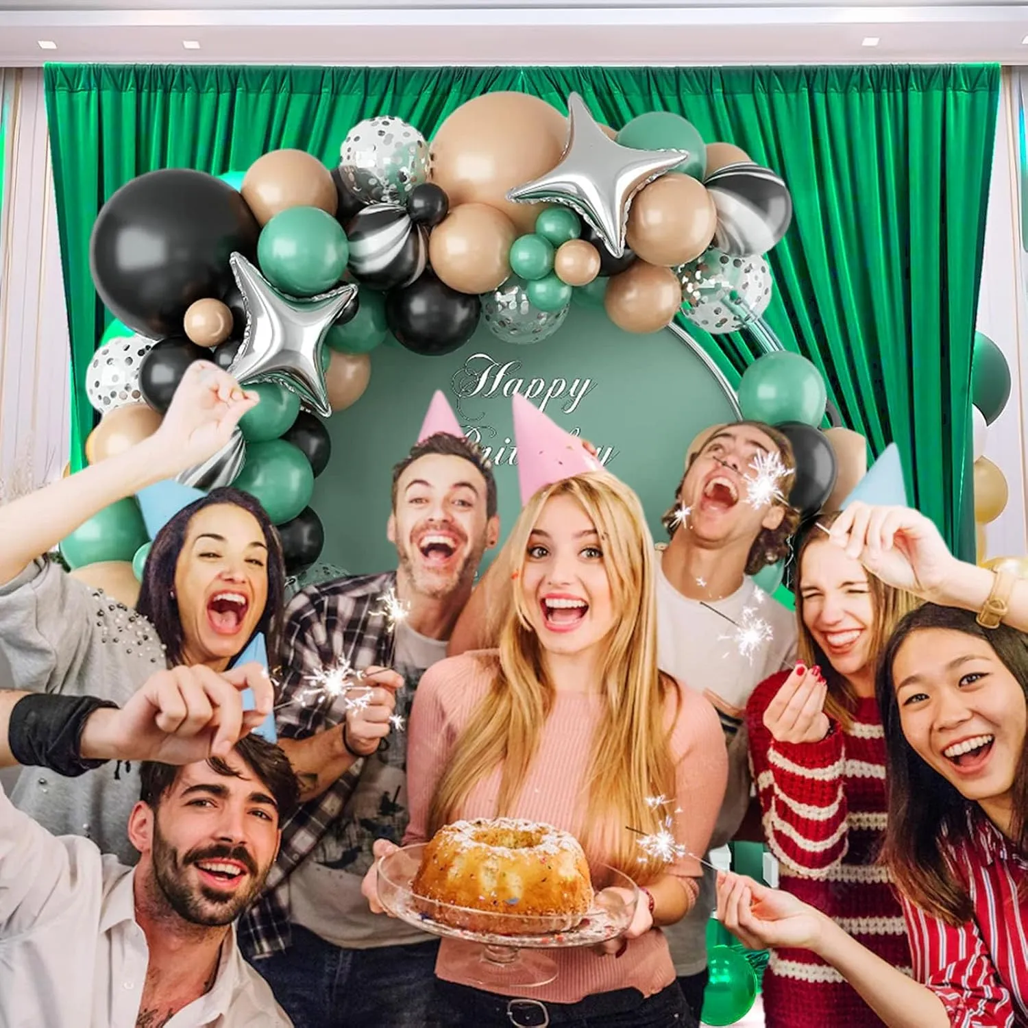 10 x 7 Feet New Hunter Green Backdrop Curtain for Partie, Background Curtains for Photoshoot, Birthday, Wedding, Halloween, Thanksgiving, Christmas, New Year Party Decorations 5Ft x 7Ft, 2 Panels
