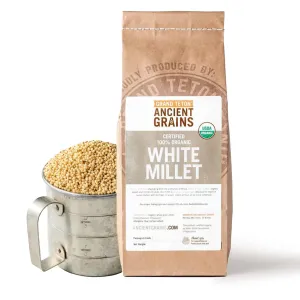 100% Organic White Millet by Grand Teton Ancient Grains | Shelled, Gluten-Free, Hulled Grain for Salads, Pilafs, & Soups | Whole Grain Ready for Milling, (5 Pounds)