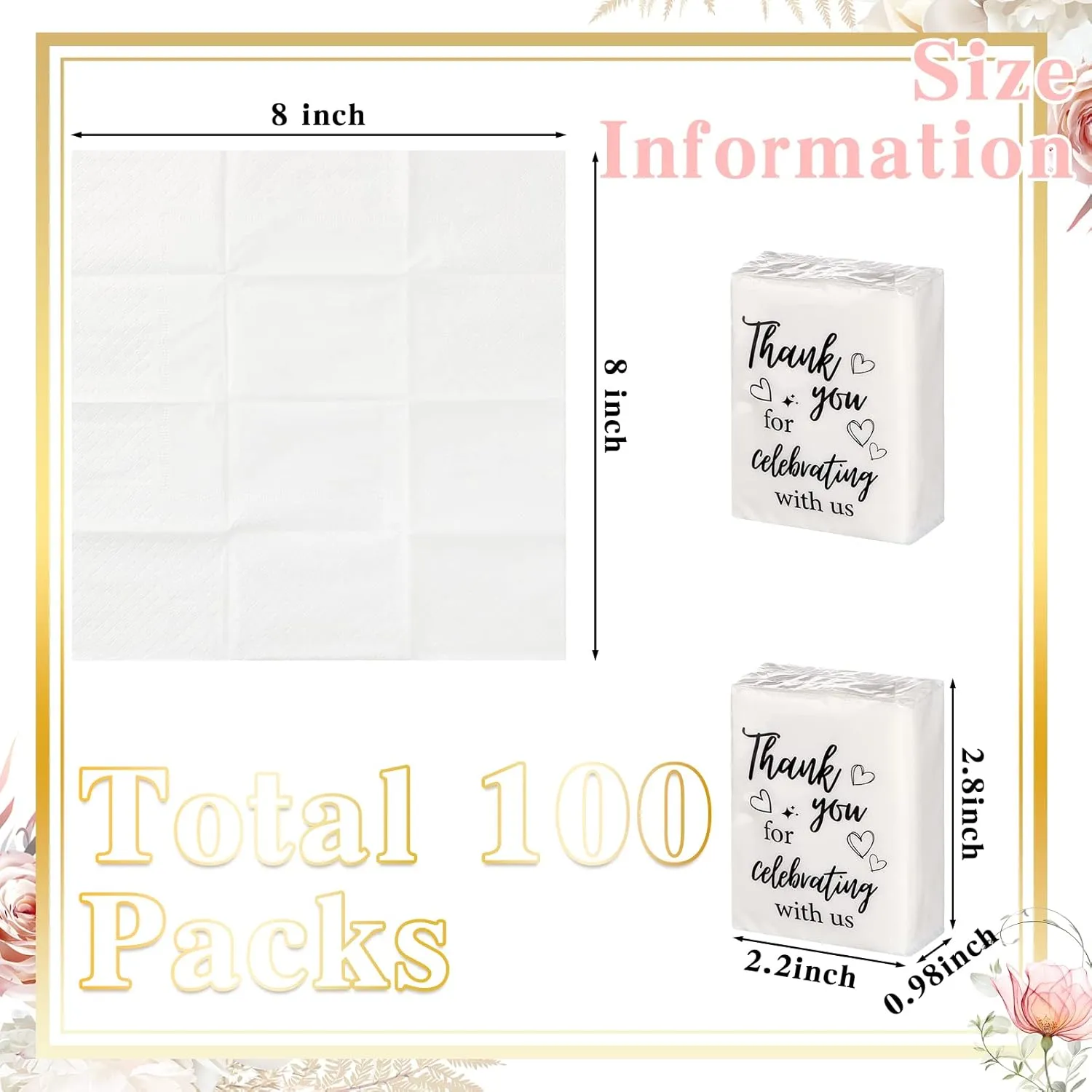 100 Pcs Wedding Facial Tissues Welcome Bags Mini Pocket Tissues Travel Size Wedding Favors for Guests 3 Ply Thank You for Celebrating with Us Celebration Graduation (Minimalist)