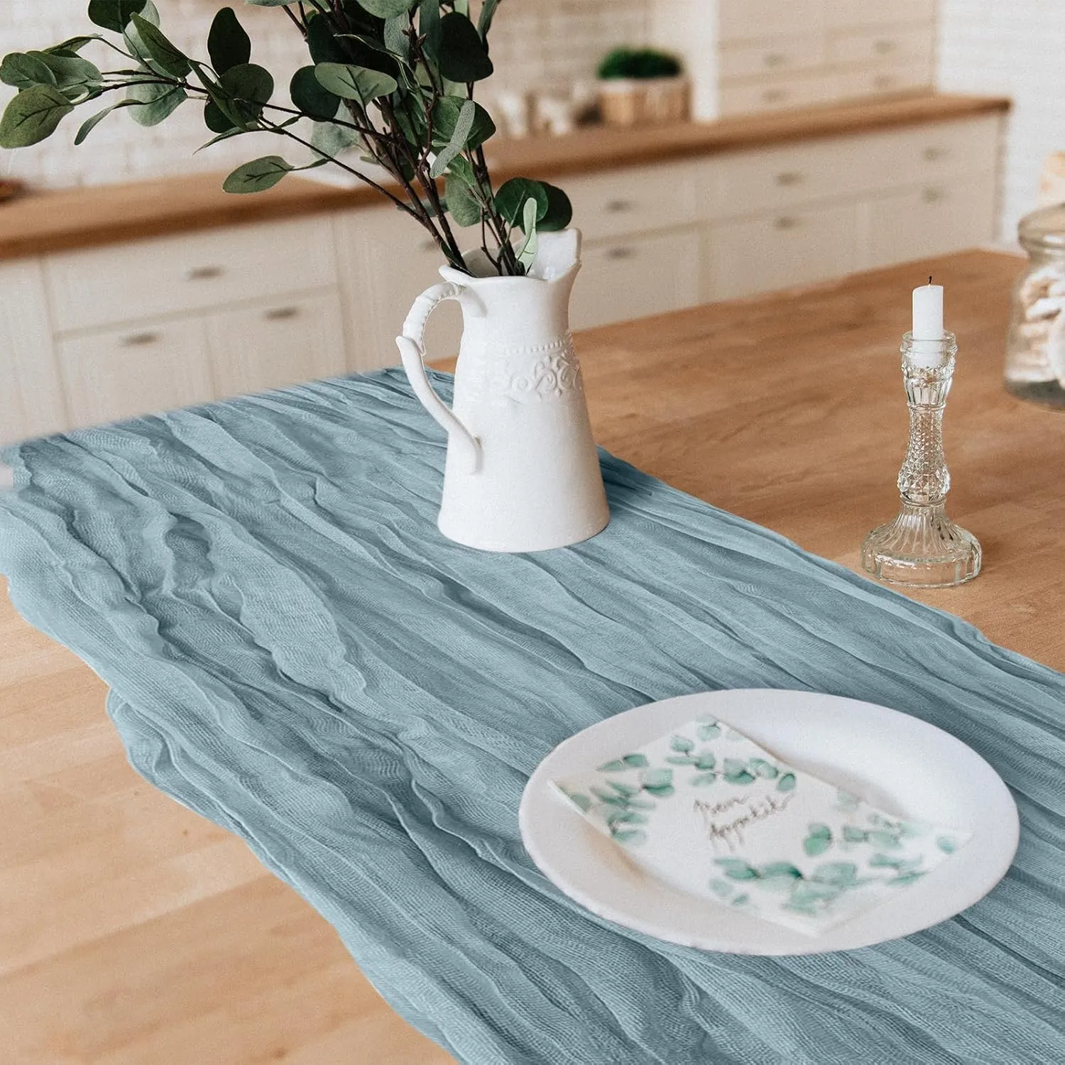 12 Pack Cheesecloth Table Runner, Runner Gauze Boho Wedding Decor Romantic Table Runner for Wedding Birthday Party(35" x 118")(Grayblue)