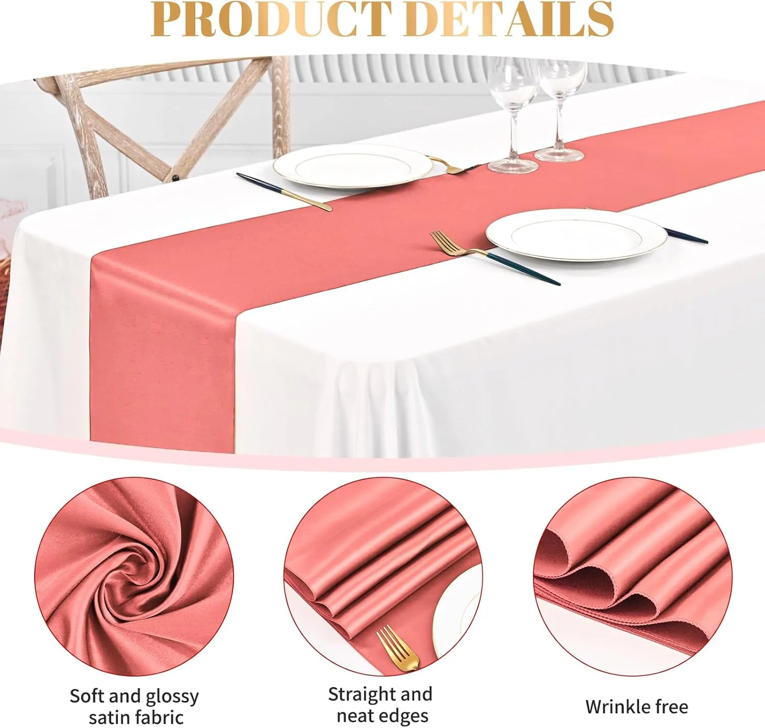 12 Pack Coral Satin Table Runner, 12 Inch × 72 Inch Bright Silk Table Runner for Wedding,Party,Banquet,Events,Graduations Decoration fit Rectangular and Round Table