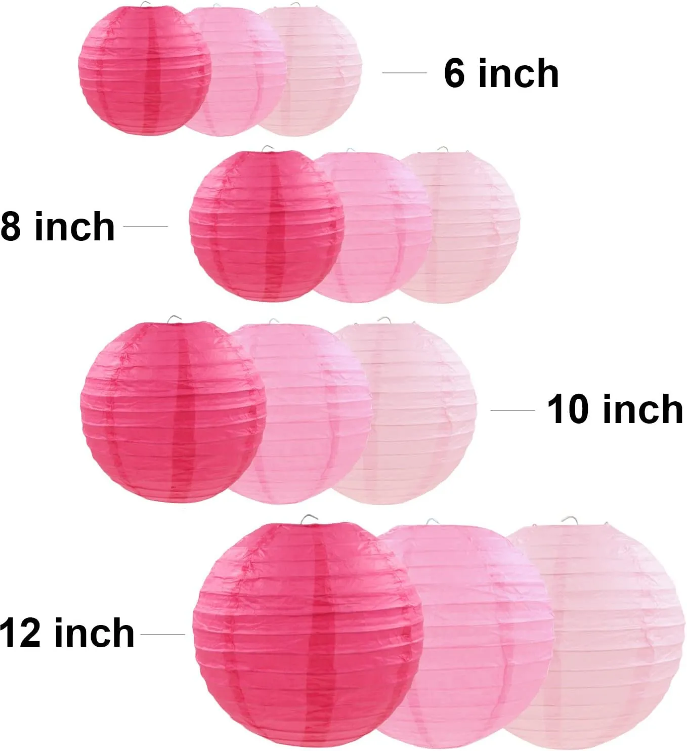 12 Pcs Pink Party Paper Lanterns Romantic Decorations Rose Red and Pink Round Chinese Paper Lanterns for Wedding Birthday Party Valentine's Day Engagement Baby Showers Decoration