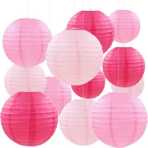 12 Pcs Pink Party Paper Lanterns Romantic Decorations Rose Red and Pink Round Chinese Paper Lanterns for Wedding Birthday Party Valentine's Day Engagement Baby Showers Decoration