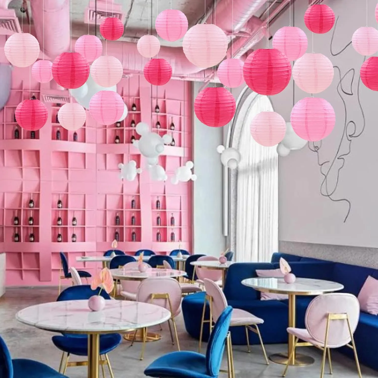 12 Pcs Pink Party Paper Lanterns Romantic Decorations Rose Red and Pink Round Chinese Paper Lanterns for Wedding Birthday Party Valentine's Day Engagement Baby Showers Decoration