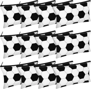 12 Pcs Soccer Makeup Bag Football Cosmetic Bag Pencil Case Bulk Girls Gift for Coach Travel Team Football Lovers Cosmetic Toiletry Pouch with Zipper Small Makeup Organizer Accessories(Soccer)