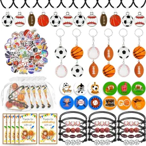 122 PCS Sports Party Favors Basketball Baseball Football Soccer Party Gift Thank You Tags Goodie Bags for Sports Club Party Favors Kid Birthday Party Baby Shower Sports Theme Party Supplies (Style 01)
