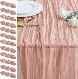12PCS Table Runner Cheesecloth 10FT Dusty Pink Boho Gauze Cheese Cloth Rustic Sheer Table Runners for SpringWedding Bridal Baby Shower Party Decoration