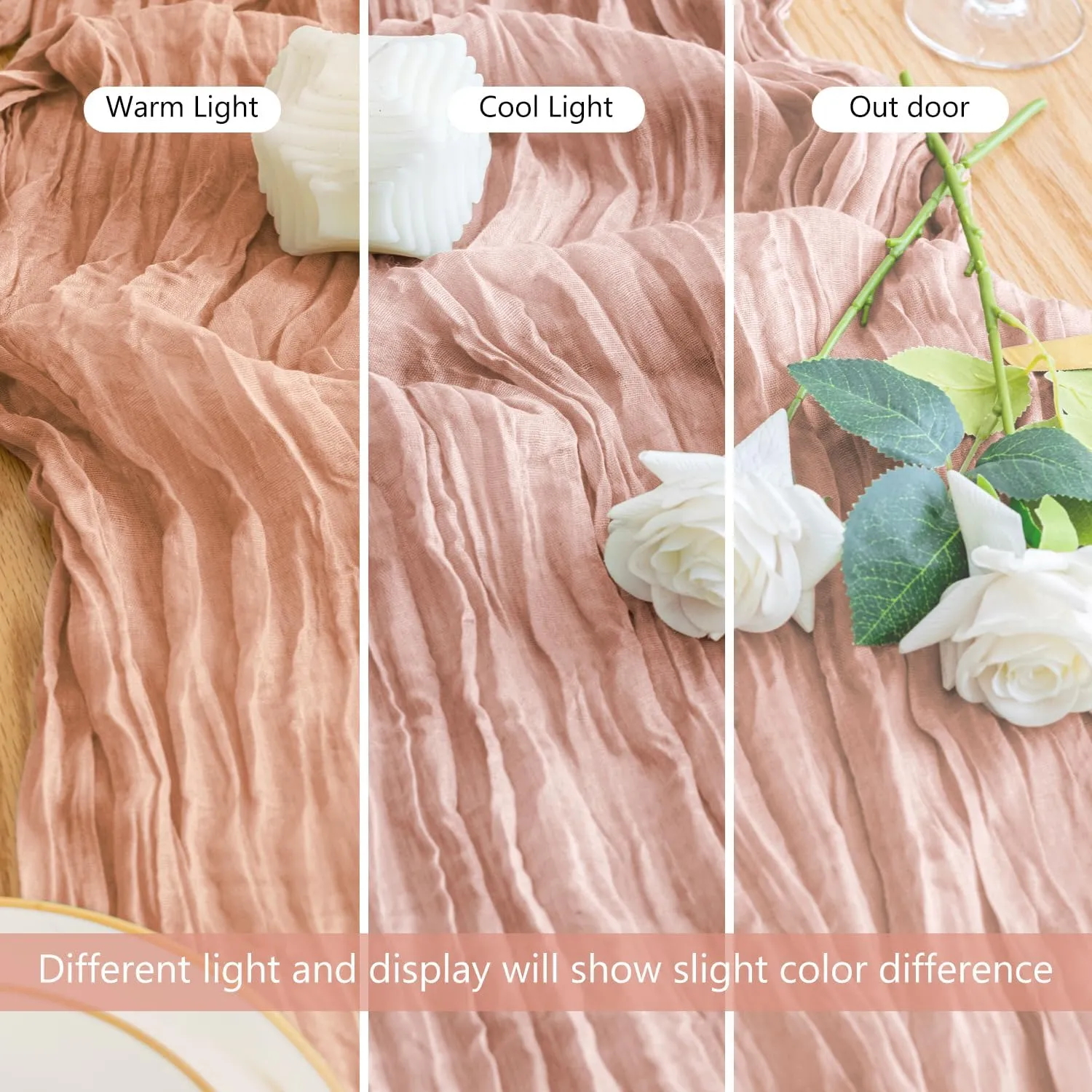 12PCS Table Runner Cheesecloth 10FT Dusty Pink Boho Gauze Cheese Cloth Rustic Sheer Table Runners for SpringWedding Bridal Baby Shower Party Decoration