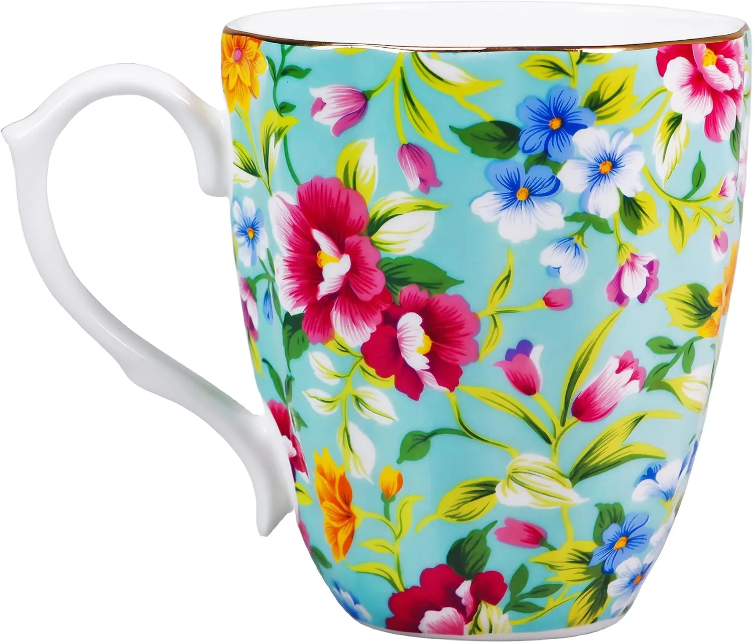 14oz Floral Mug Porcelain Coffee Tea Cups - Novetly Floral Coffee Mugs Flower Coffee Mugs for Women Men - Christmas Birthday Gifts for Dad Mom Brother Friend(Green)