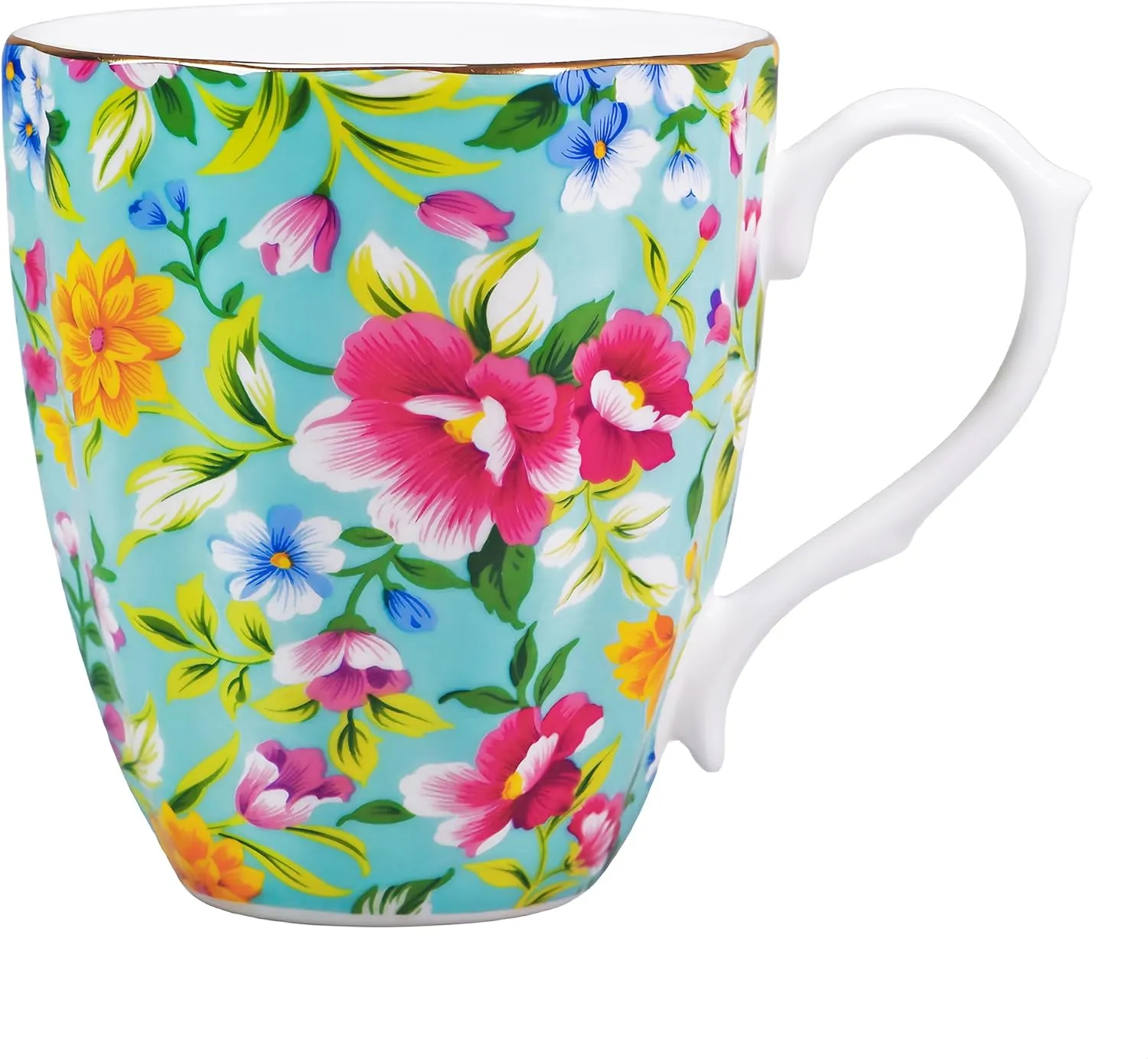 14oz Floral Mug Porcelain Coffee Tea Cups - Novetly Floral Coffee Mugs Flower Coffee Mugs for Women Men - Christmas Birthday Gifts for Dad Mom Brother Friend(Green)