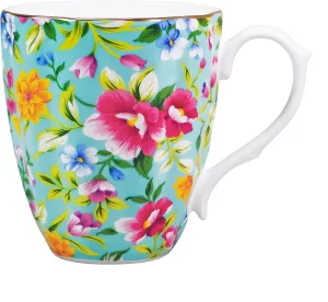 14oz Floral Mug Porcelain Coffee Tea Cups - Novetly Floral Coffee Mugs Flower Coffee Mugs for Women Men - Christmas Birthday Gifts for Dad Mom Brother Friend(Green)