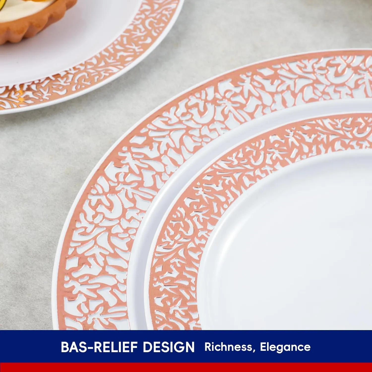 150 Count Rose Gold Dinnerware Set, Elegant Disposable Include: 25 Gold Lace Plastic Plates, 25 Dessert Plates, 25 Forks, 25 Knives, 25 Spoons, 25 Cups for Party, Thanksgiving