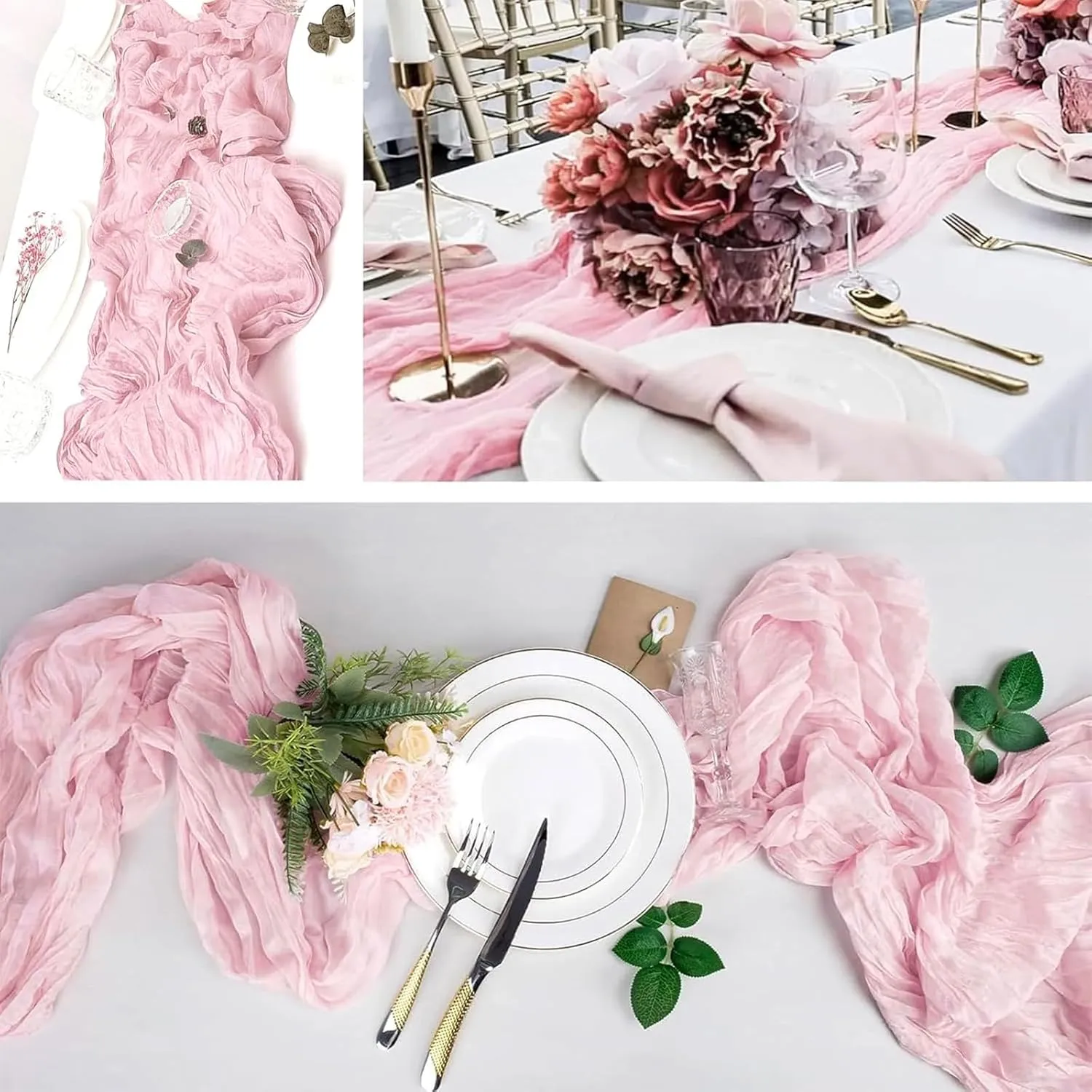 16 Pack Light Pink Cheesecloth Table Runner 20 x 120 inch Gauze Table Runners 10 FT Long,Semi Sheer Boho Cheese Cloth Fabric Table Runner Bulk for Wedding,Party,Baby Shower,Bridal Shower Decoration