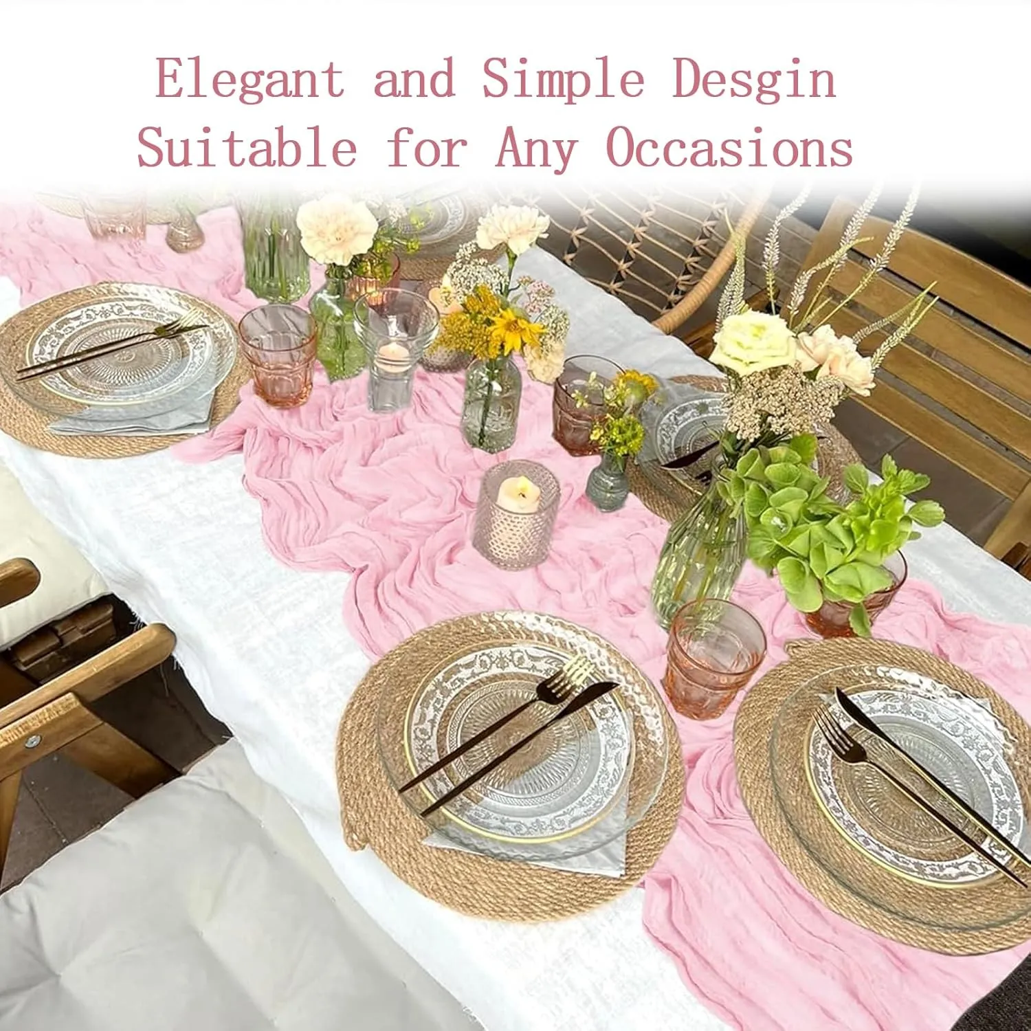 16 Pack Light Pink Cheesecloth Table Runner 20 x 120 inch Gauze Table Runners 10 FT Long,Semi Sheer Boho Cheese Cloth Fabric Table Runner Bulk for Wedding,Party,Baby Shower,Bridal Shower Decoration