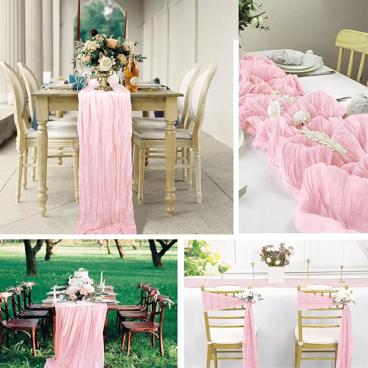 16 Pack Light Pink Cheesecloth Table Runner 20 x 120 inch Gauze Table Runners 10 FT Long,Semi Sheer Boho Cheese Cloth Fabric Table Runner Bulk for Wedding,Party,Baby Shower,Bridal Shower Decoration