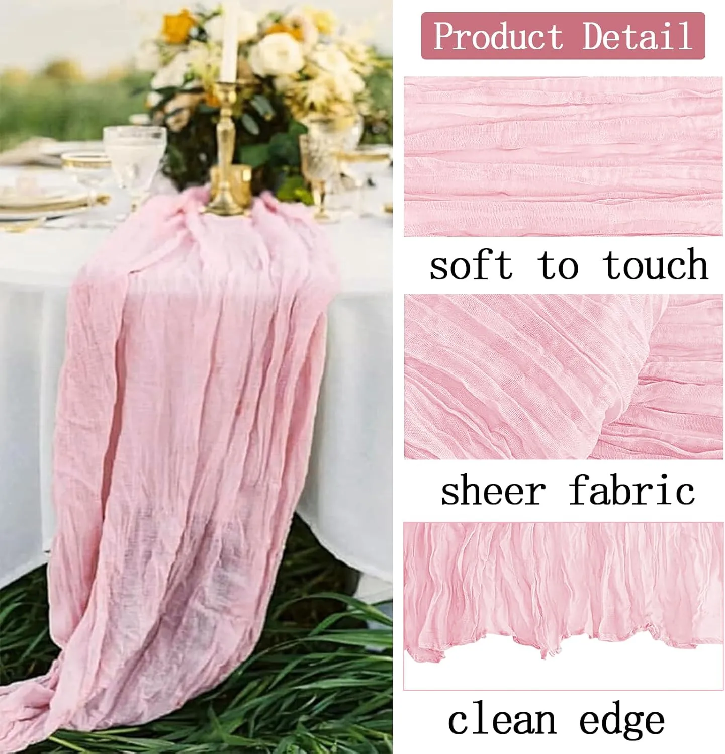 16 Pack Light Pink Cheesecloth Table Runner 20 x 120 inch Gauze Table Runners 10 FT Long,Semi Sheer Boho Cheese Cloth Fabric Table Runner Bulk for Wedding,Party,Baby Shower,Bridal Shower Decoration