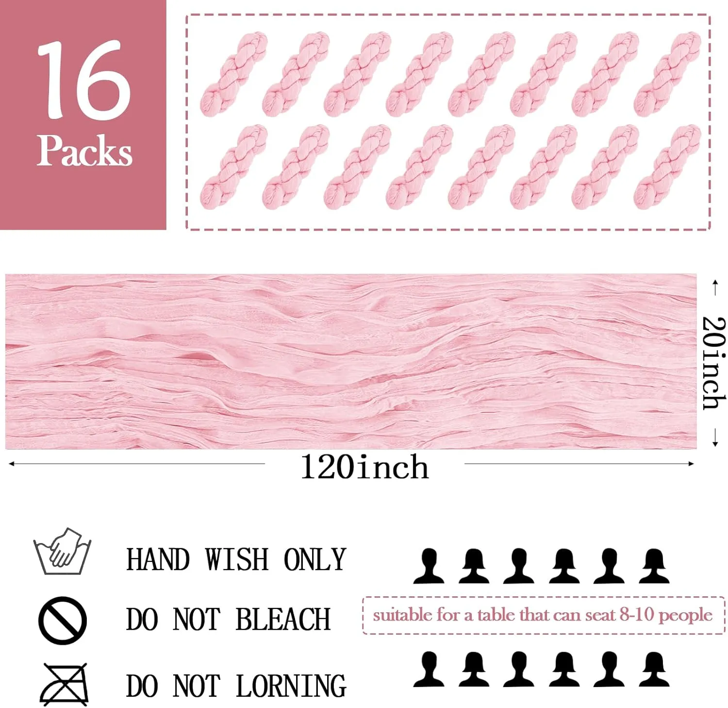 16 Pack Light Pink Cheesecloth Table Runner 20 x 120 inch Gauze Table Runners 10 FT Long,Semi Sheer Boho Cheese Cloth Fabric Table Runner Bulk for Wedding,Party,Baby Shower,Bridal Shower Decoration