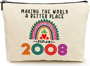 17th Birthday Decorations for Girls, 17 Year Old Girl Makeup Bags, 2008 Cool 17th Birthday Gifts for Teenage Girls Gift Ideas, Sister, Daughter, Cosmetic Travel Pouch, Christmas