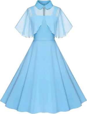 1950s Dresses for Women Vintage Goth Swing Cocktail Dress with Pockets and Chiffon Shawl