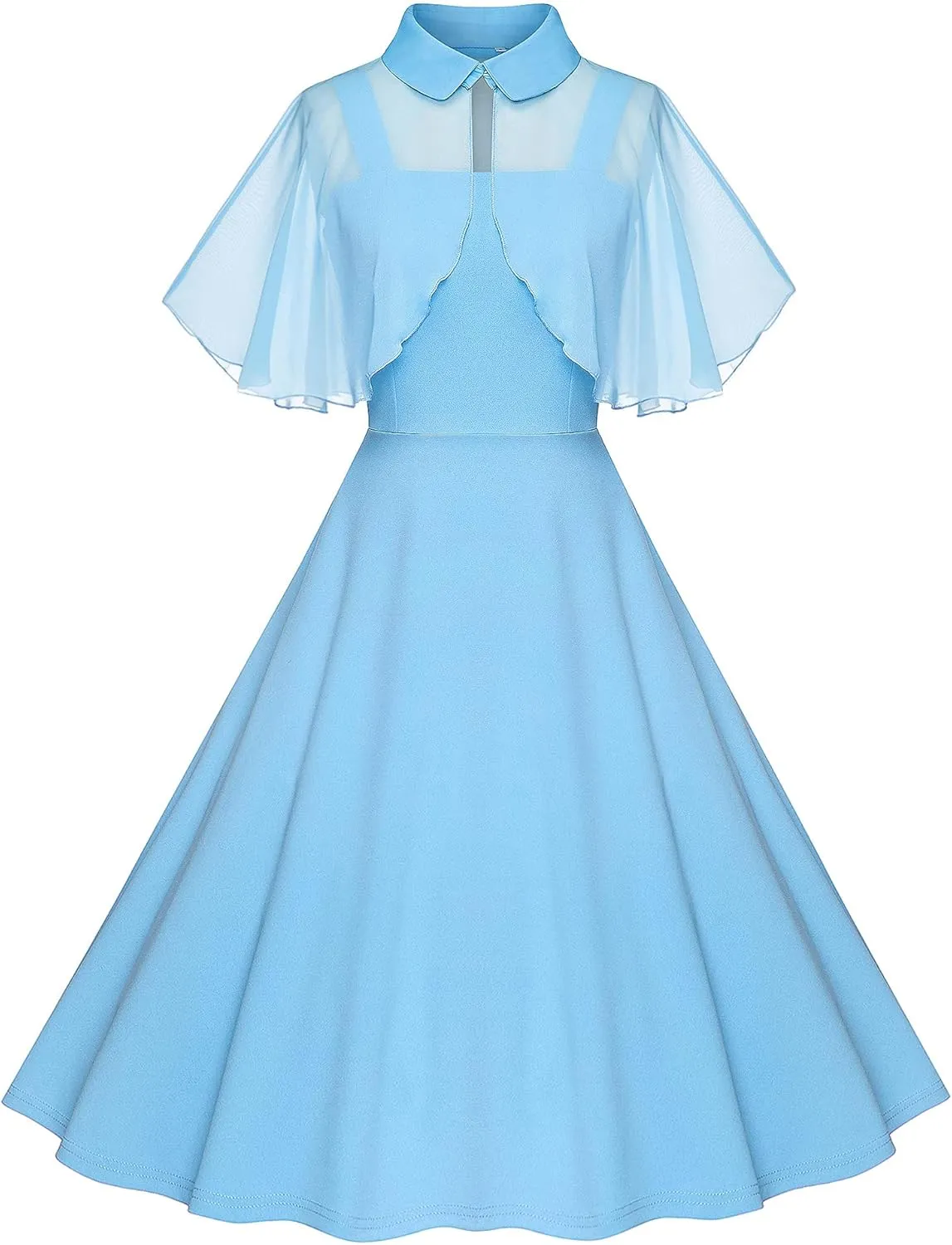1950s Dresses for Women Vintage Goth Swing Cocktail Dress with Pockets and Chiffon Shawl