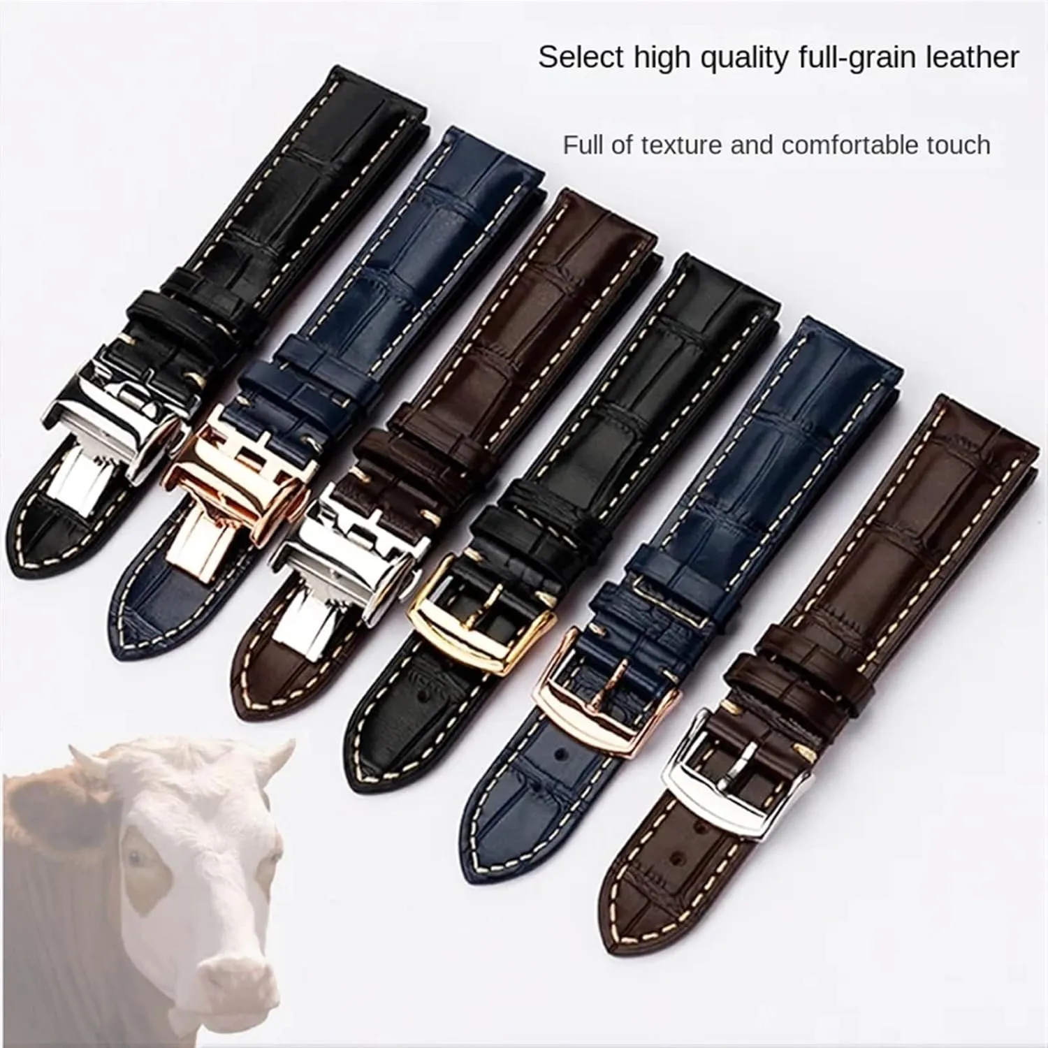 19mm 20mm 21mm Wrist band For Masters Collection L3 L4 L2.628/L2.673 Watch Strap Cowhide Leather Butterfly Buckle watchband