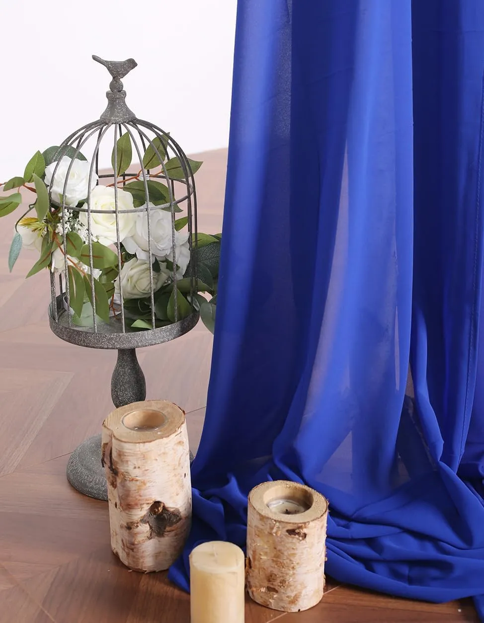 2 Panels 18Ft Wedding Arch Draping Fabric, Chiffon Fabric Drapes for Wedding Party Backdrop Decoration (Royal Blue & Royal Blue)