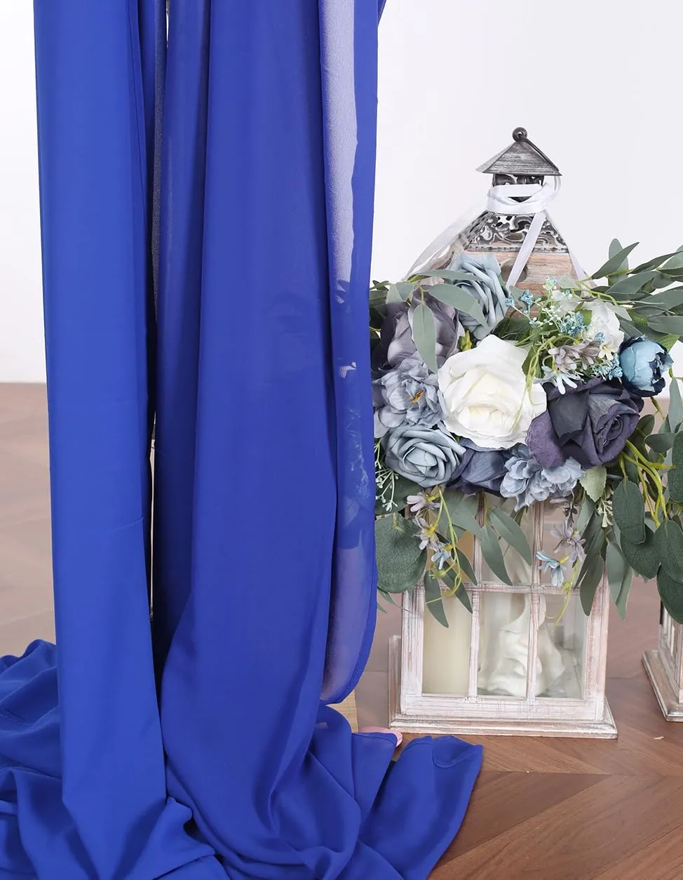 2 Panels 18Ft Wedding Arch Draping Fabric, Chiffon Fabric Drapes for Wedding Party Backdrop Decoration (Royal Blue & Royal Blue)
