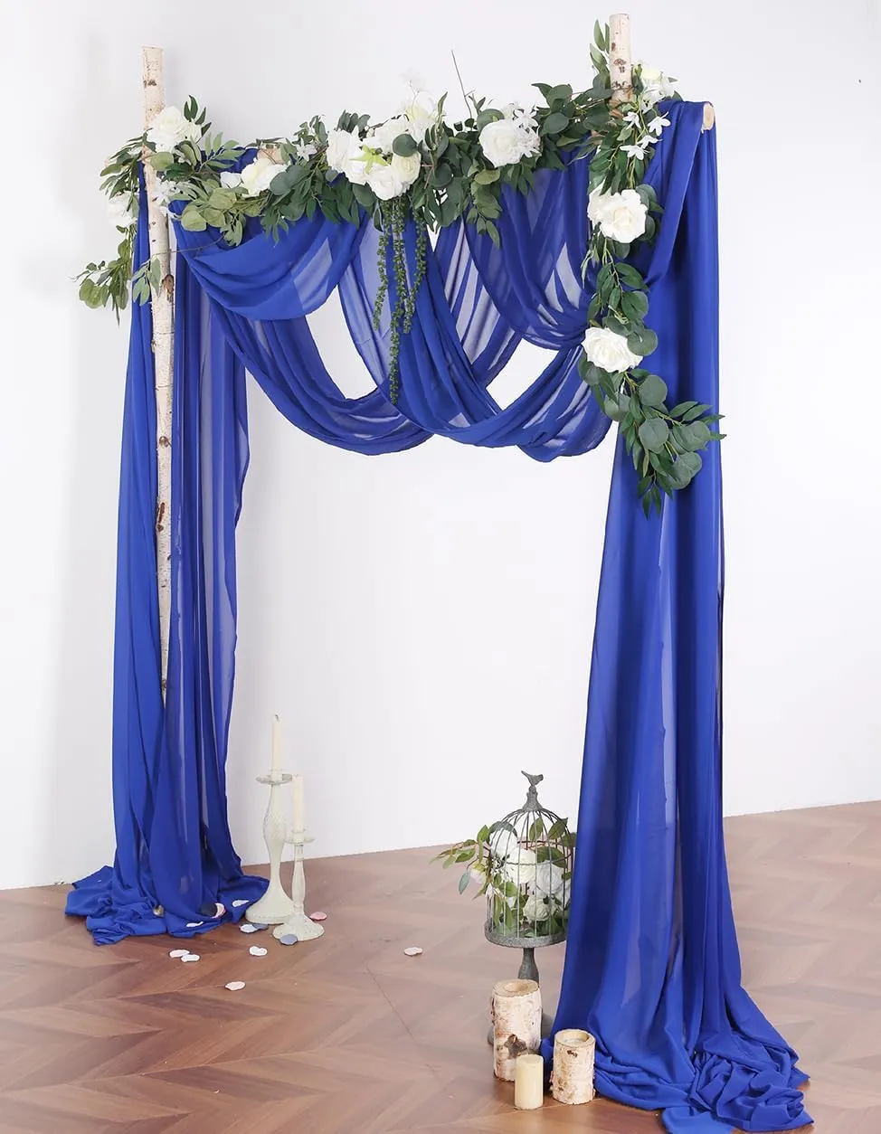 2 Panels 18Ft Wedding Arch Draping Fabric, Chiffon Fabric Drapes for Wedding Party Backdrop Decoration (Royal Blue & Royal Blue)