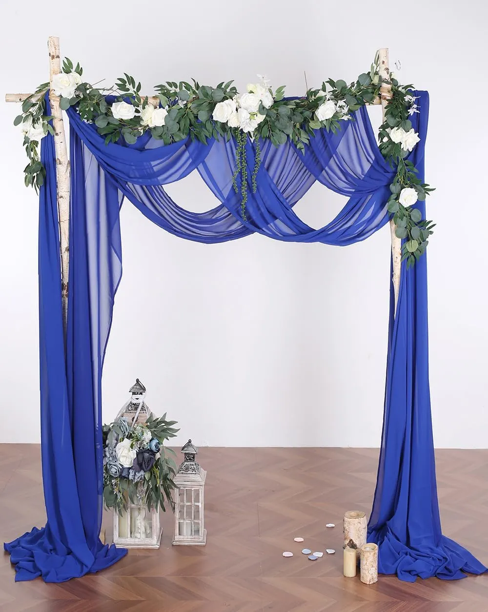 2 Panels 18Ft Wedding Arch Draping Fabric, Chiffon Fabric Drapes for Wedding Party Backdrop Decoration (Royal Blue & Royal Blue)