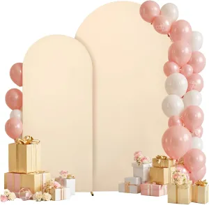 2 Set Champagne Arch Backdrop - 6.6FT, 5FT Spandex Fitted Wedding Arch Stand Cover With Round Top Chiara for Birthday Party Banquet Photo Background Decoration