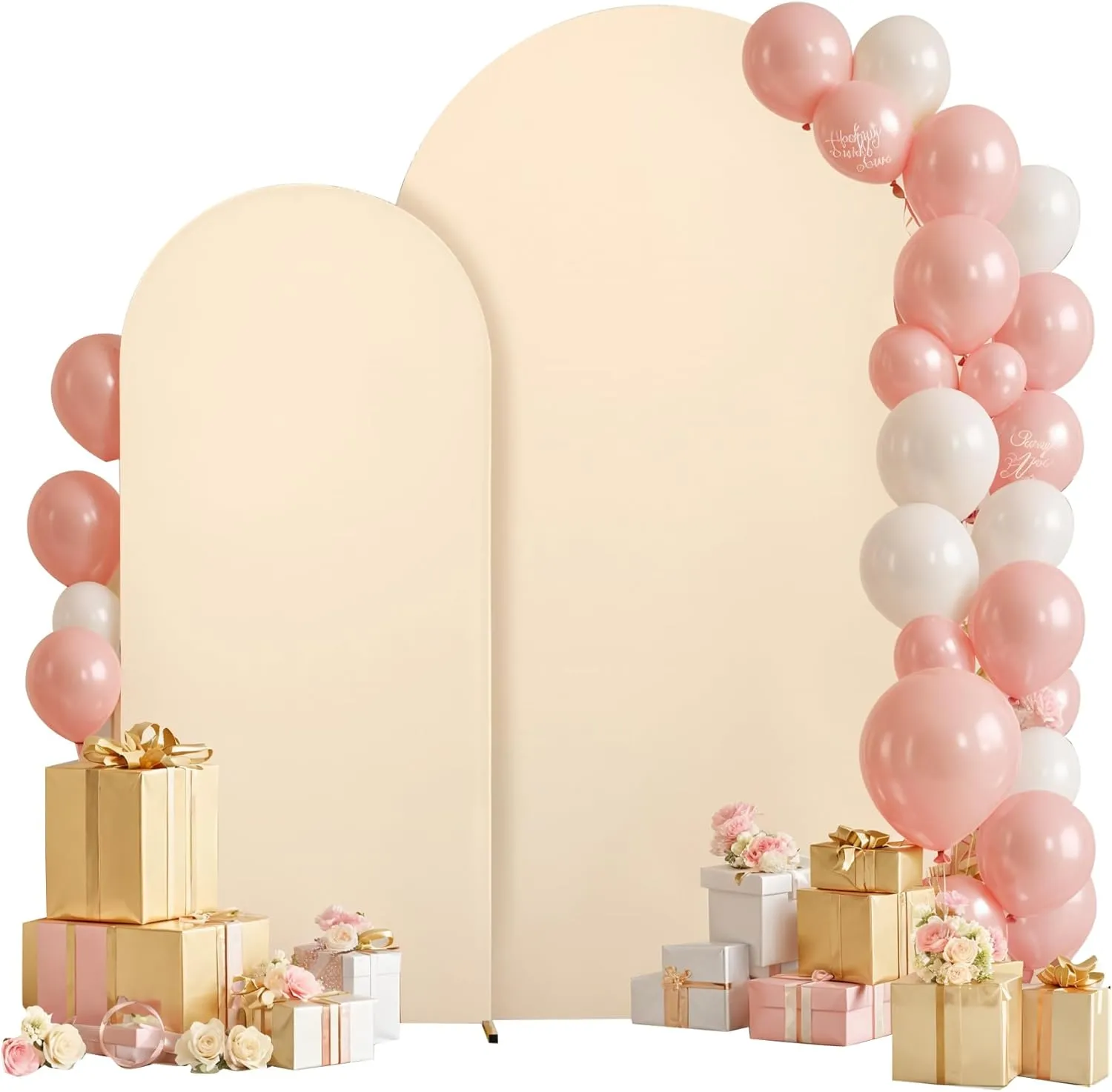 2 Set Champagne Arch Backdrop - 6.6FT, 5FT Spandex Fitted Wedding Arch Stand Cover With Round Top Chiara for Birthday Party Banquet Photo Background Decoration