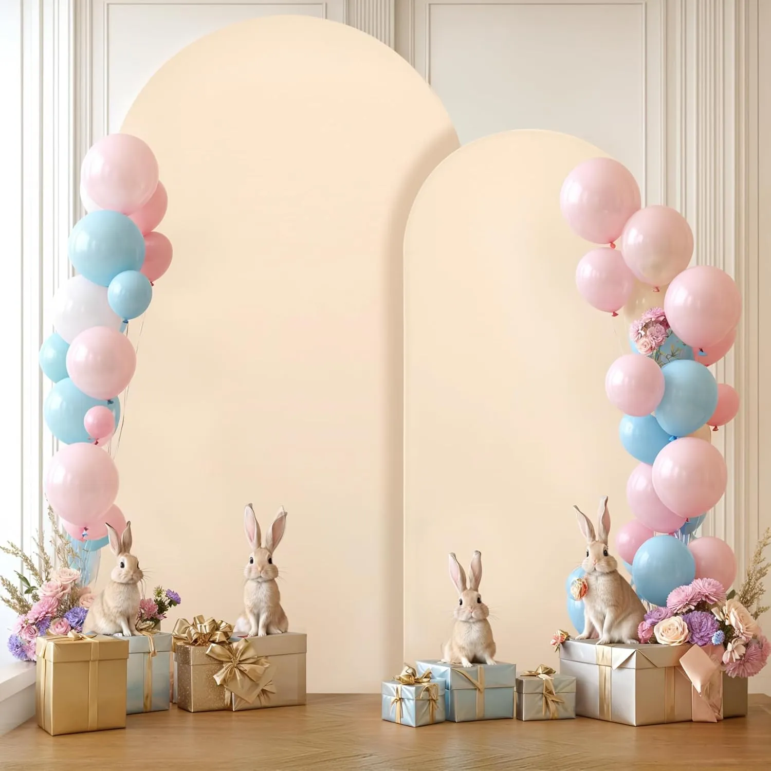 2 Set Champagne Arch Backdrop - 6.6FT, 5FT Spandex Fitted Wedding Arch Stand Cover With Round Top Chiara for Birthday Party Banquet Photo Background Decoration