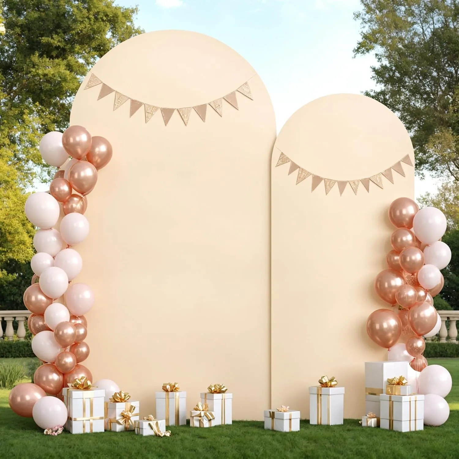 2 Set Champagne Arch Backdrop - 6.6FT, 5FT Spandex Fitted Wedding Arch Stand Cover With Round Top Chiara for Birthday Party Banquet Photo Background Decoration