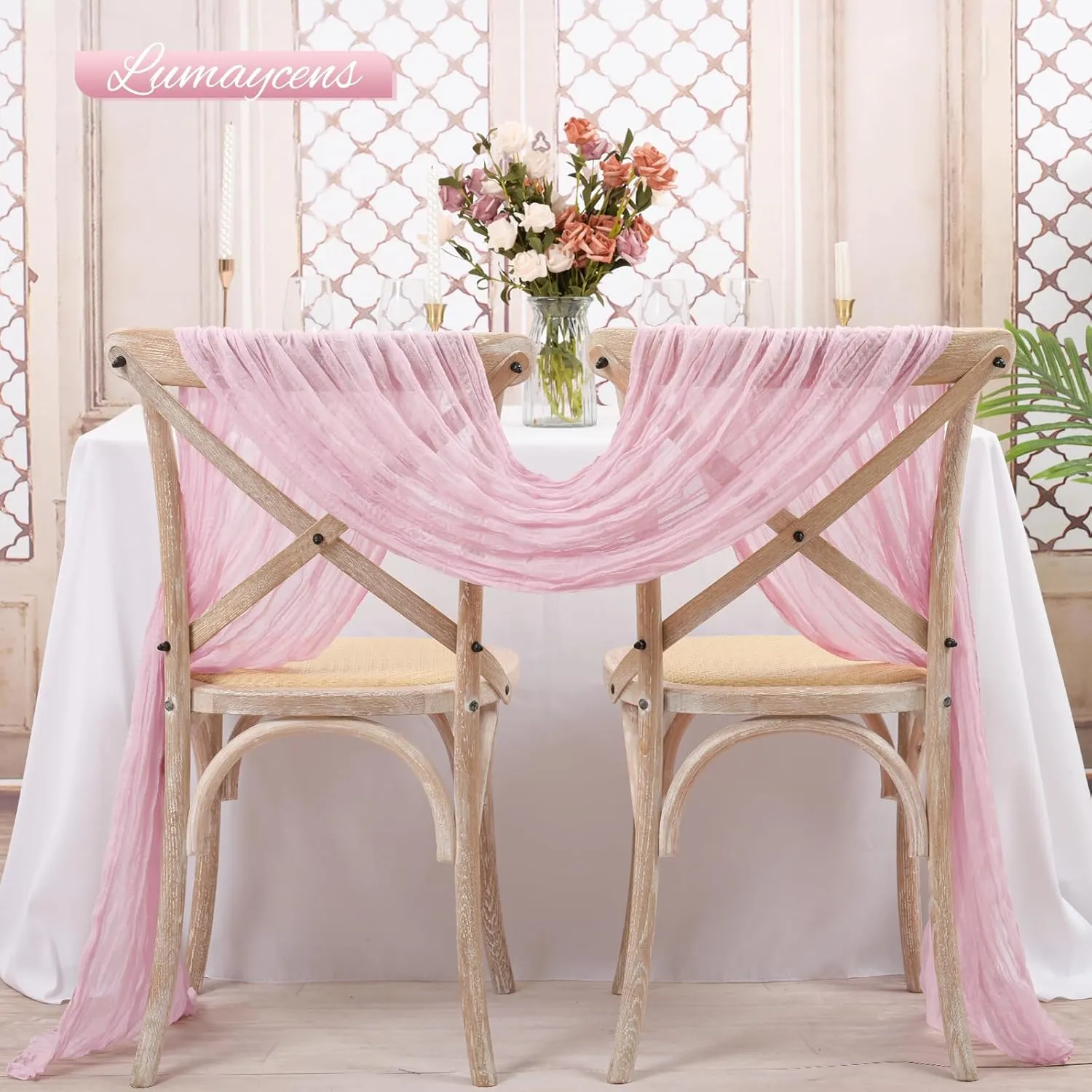 20 Pack 10Ft Light Pink Cheesecloth Table Runner Boho Romantic Gauze Table Runner Cheese Cloth Long Table Runner for Wedding Party Bridal Shower Thanksgiving Christmas Decoration