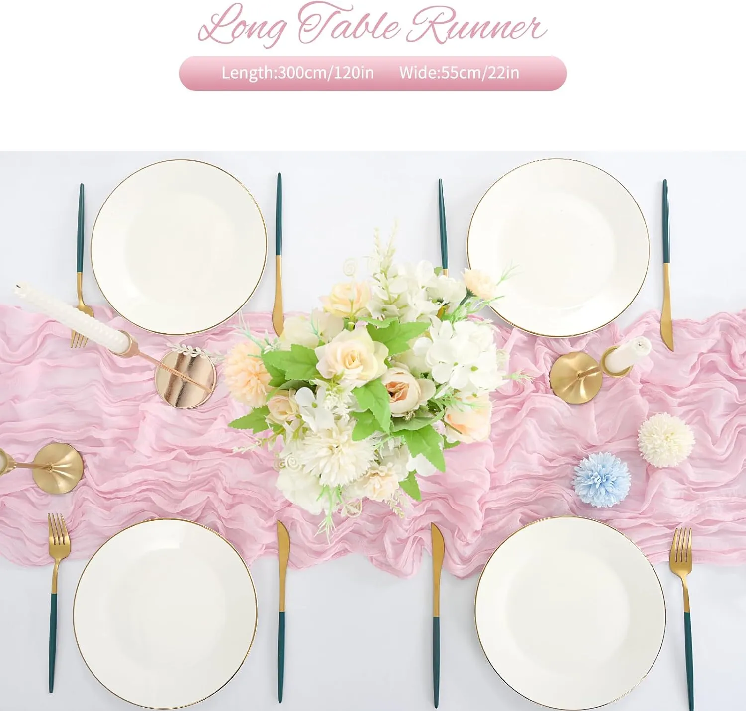 20 Pack 10Ft Light Pink Cheesecloth Table Runner Boho Romantic Gauze Table Runner Cheese Cloth Long Table Runner for Wedding Party Bridal Shower Thanksgiving Christmas Decoration