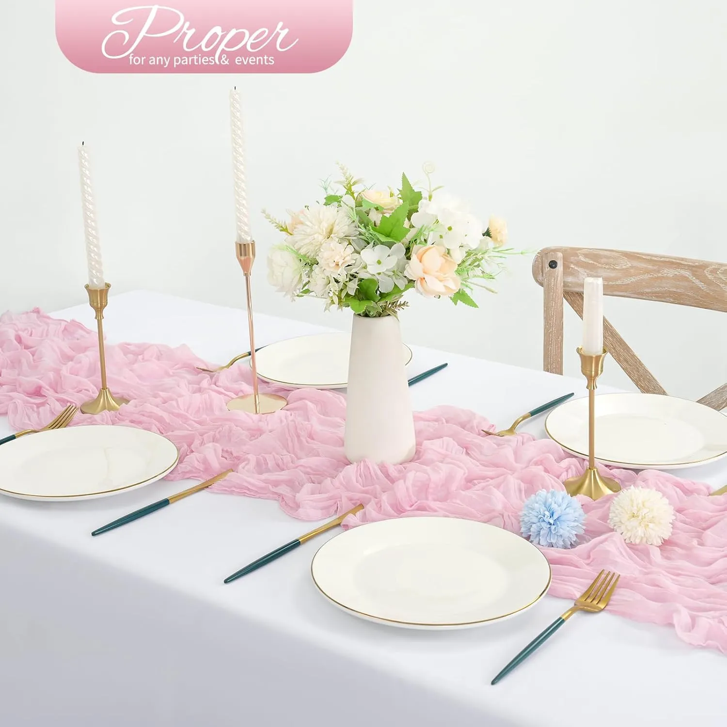 20 Pack 10Ft Light Pink Cheesecloth Table Runner Boho Romantic Gauze Table Runner Cheese Cloth Long Table Runner for Wedding Party Bridal Shower Thanksgiving Christmas Decoration