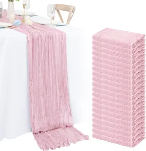 20 Pack 10Ft Light Pink Cheesecloth Table Runner Boho Romantic Gauze Table Runner Cheese Cloth Long Table Runner for Wedding Party Bridal Shower Thanksgiving Christmas Decoration