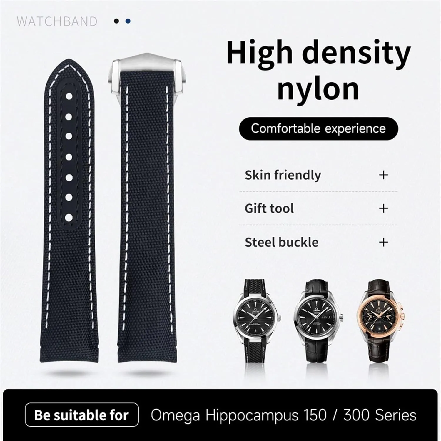 20mm Gray Nylon Fabric Watchband Fit For Omega Strap For AT150 Seamaster 300 Planet Ocean De Ville Speedmaster Curved End Watch Band