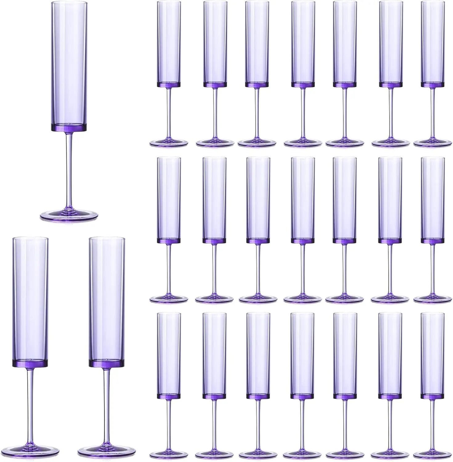 24 PCS Purple Champagne Flutes Plastic 5.4 OZ Champagne Flutes Acrylic Reusable Pastel Colored Plastic Champagne Glasses Long Stem Wine Glasses Champagne Toasting Flutes Wedding For Shower Party