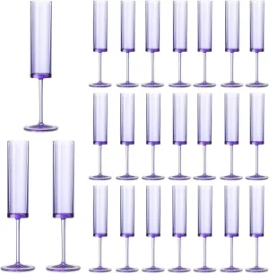 24 PCS Purple Champagne Flutes Plastic 5.4 OZ Champagne Flutes Acrylic Reusable Pastel Colored Plastic Champagne Glasses Long Stem Wine Glasses Champagne Toasting Flutes Wedding For Shower Party