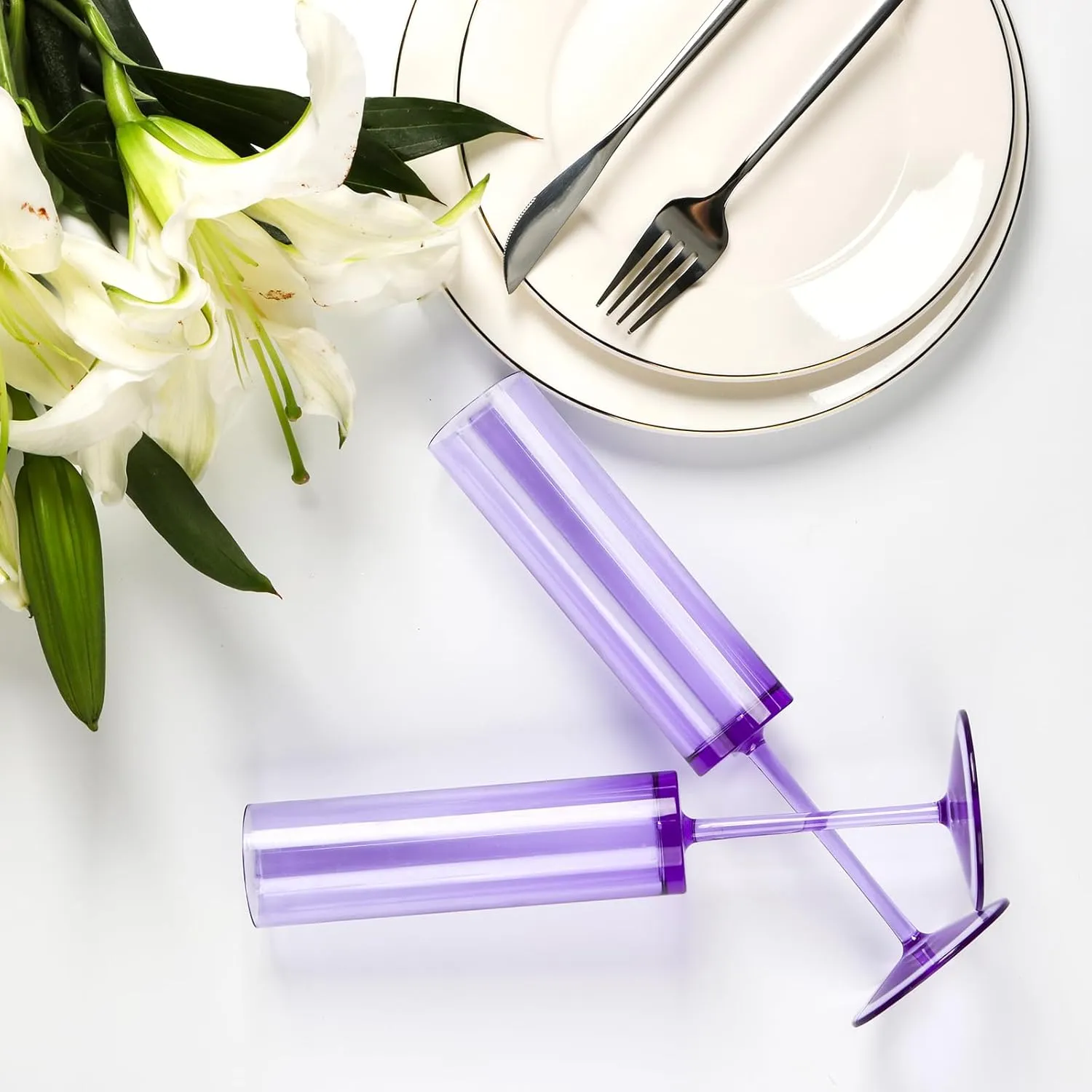 24 PCS Purple Champagne Flutes Plastic 5.4 OZ Champagne Flutes Acrylic Reusable Pastel Colored Plastic Champagne Glasses Long Stem Wine Glasses Champagne Toasting Flutes Wedding For Shower Party
