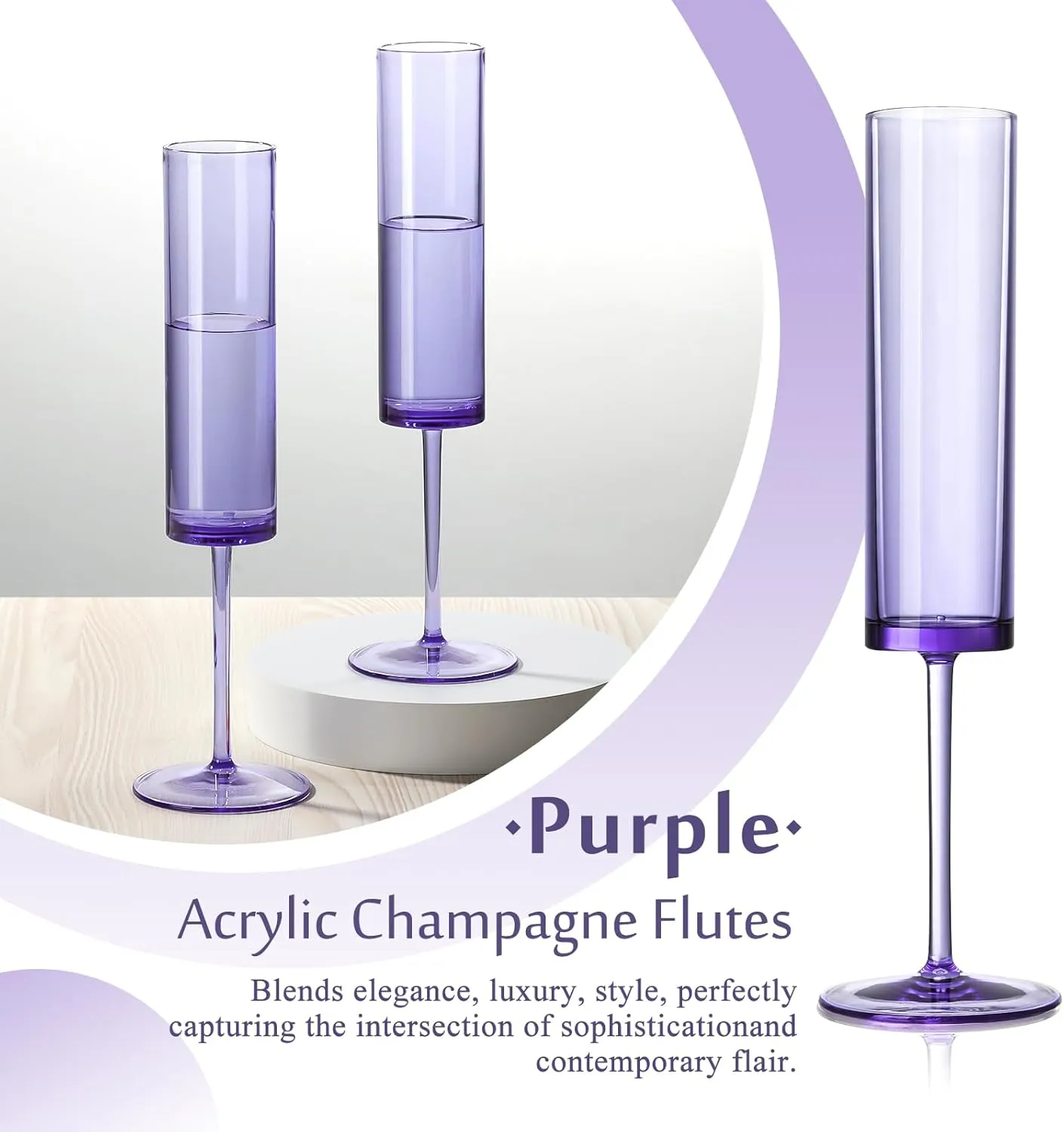 24 PCS Purple Champagne Flutes Plastic 5.4 OZ Champagne Flutes Acrylic Reusable Pastel Colored Plastic Champagne Glasses Long Stem Wine Glasses Champagne Toasting Flutes Wedding For Shower Party
