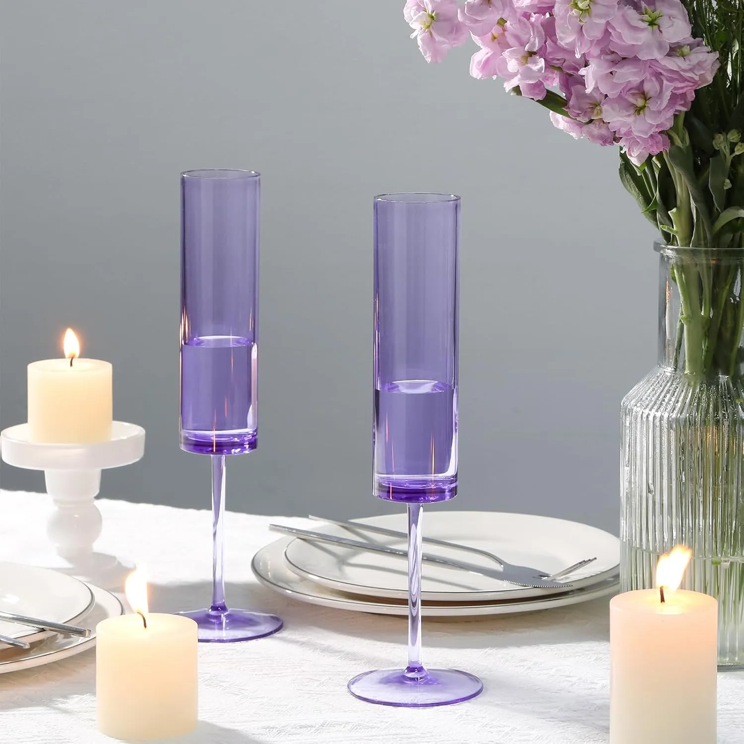 24 PCS Purple Champagne Flutes Plastic 5.4 OZ Champagne Flutes Acrylic Reusable Pastel Colored Plastic Champagne Glasses Long Stem Wine Glasses Champagne Toasting Flutes Wedding For Shower Party