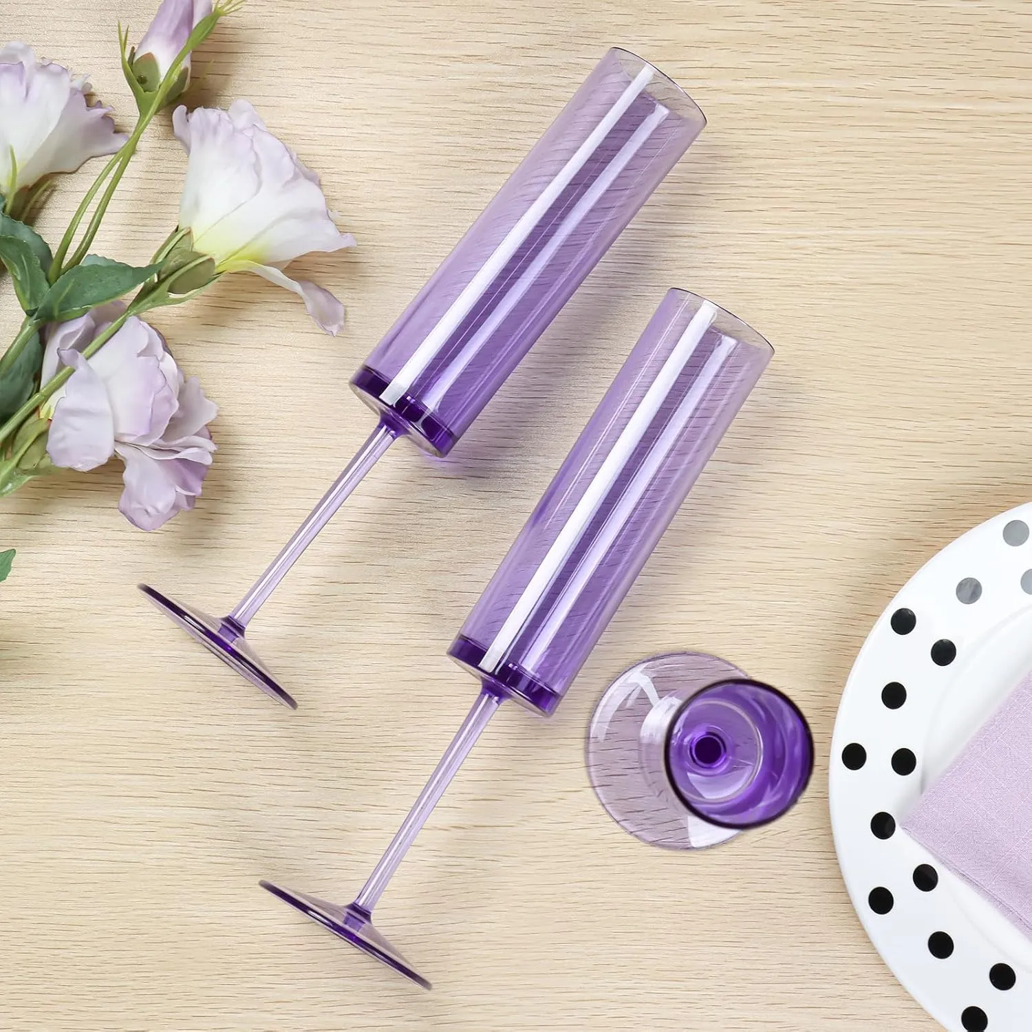 24 PCS Purple Champagne Flutes Plastic 5.4 OZ Champagne Flutes Acrylic Reusable Pastel Colored Plastic Champagne Glasses Long Stem Wine Glasses Champagne Toasting Flutes Wedding For Shower Party