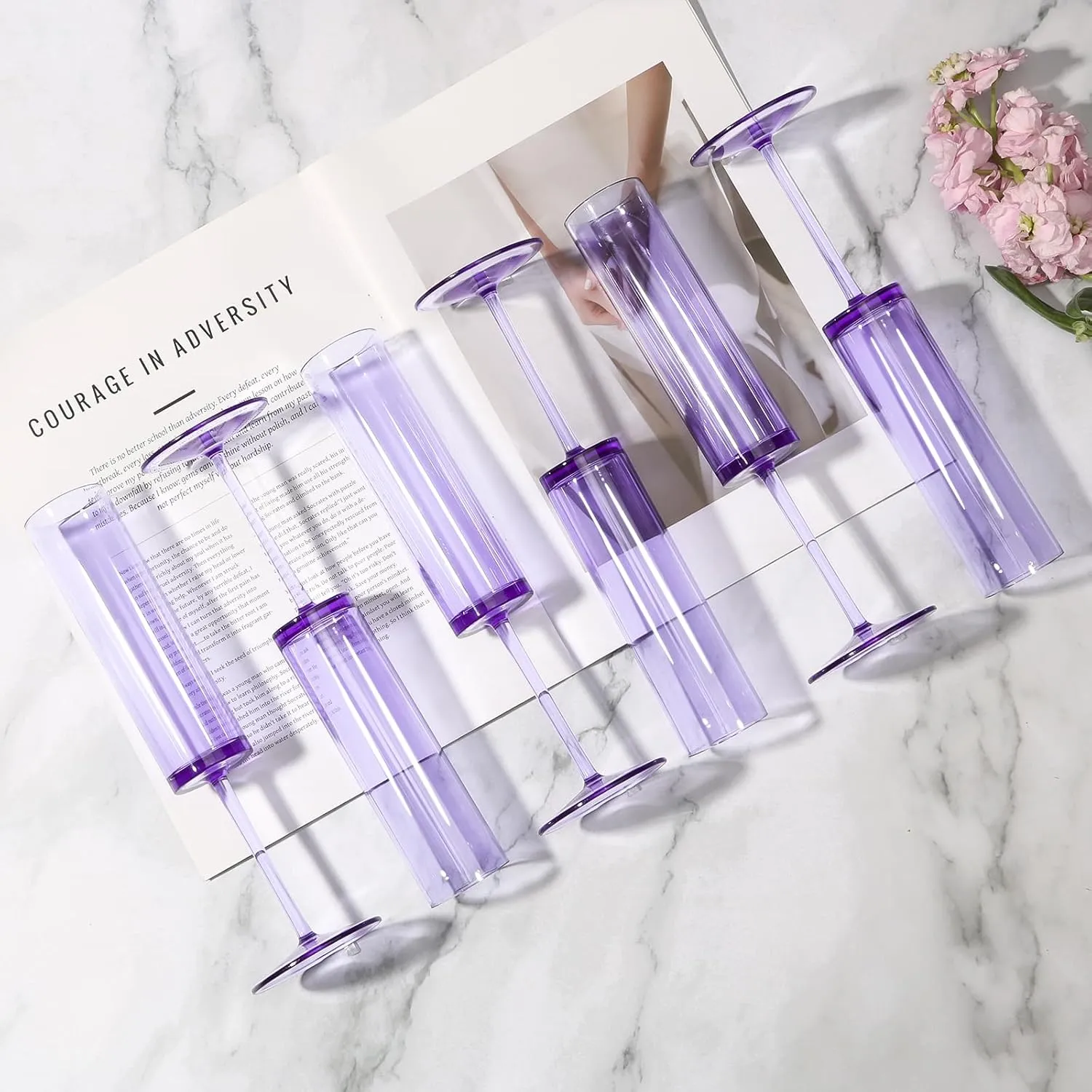 24 PCS Purple Champagne Flutes Plastic 5.4 OZ Champagne Flutes Acrylic Reusable Pastel Colored Plastic Champagne Glasses Long Stem Wine Glasses Champagne Toasting Flutes Wedding For Shower Party