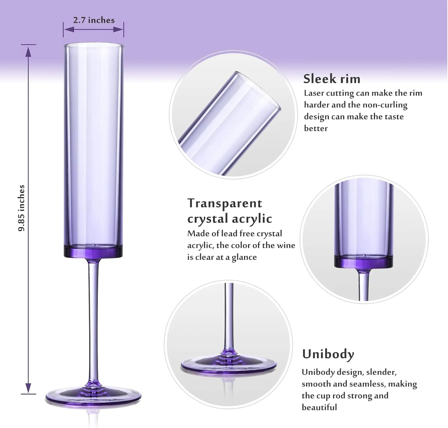 24 PCS Purple Champagne Flutes Plastic 5.4 OZ Champagne Flutes Acrylic Reusable Pastel Colored Plastic Champagne Glasses Long Stem Wine Glasses Champagne Toasting Flutes Wedding For Shower Party