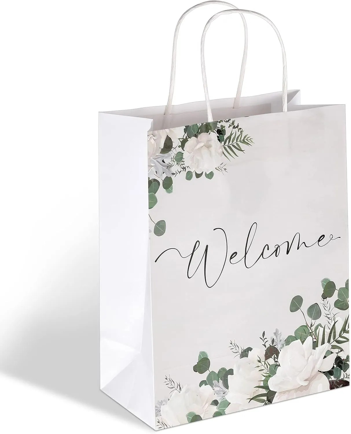24 Pieces Welcome Bags for Wedding Guests White Welcome Gift Bags with Handles Paper Party Favors for Wedding Baby Shower Birthday Party Supplies