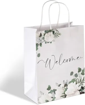24 Pieces Welcome Bags for Wedding Guests White Welcome Gift Bags with Handles Paper Party Favors for Wedding Baby Shower Birthday Party Supplies